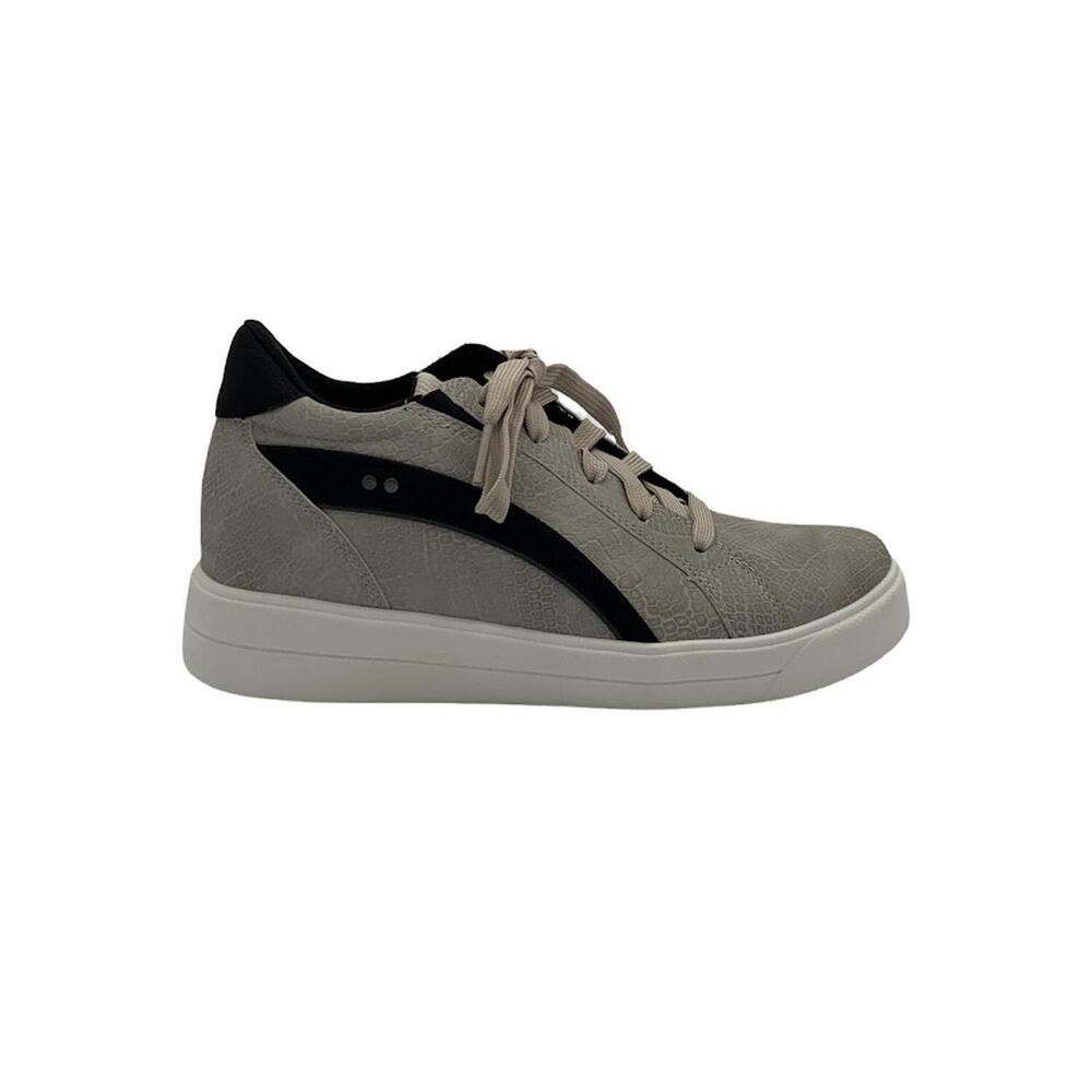 Ryka Leather Lace-Up Sneakers with Animal Accent Viv Gray Snake - Medium